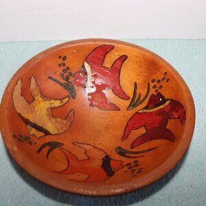 Vintage  Wooden Bowl. Hand Painted. 8"  Fish - Unbranded.